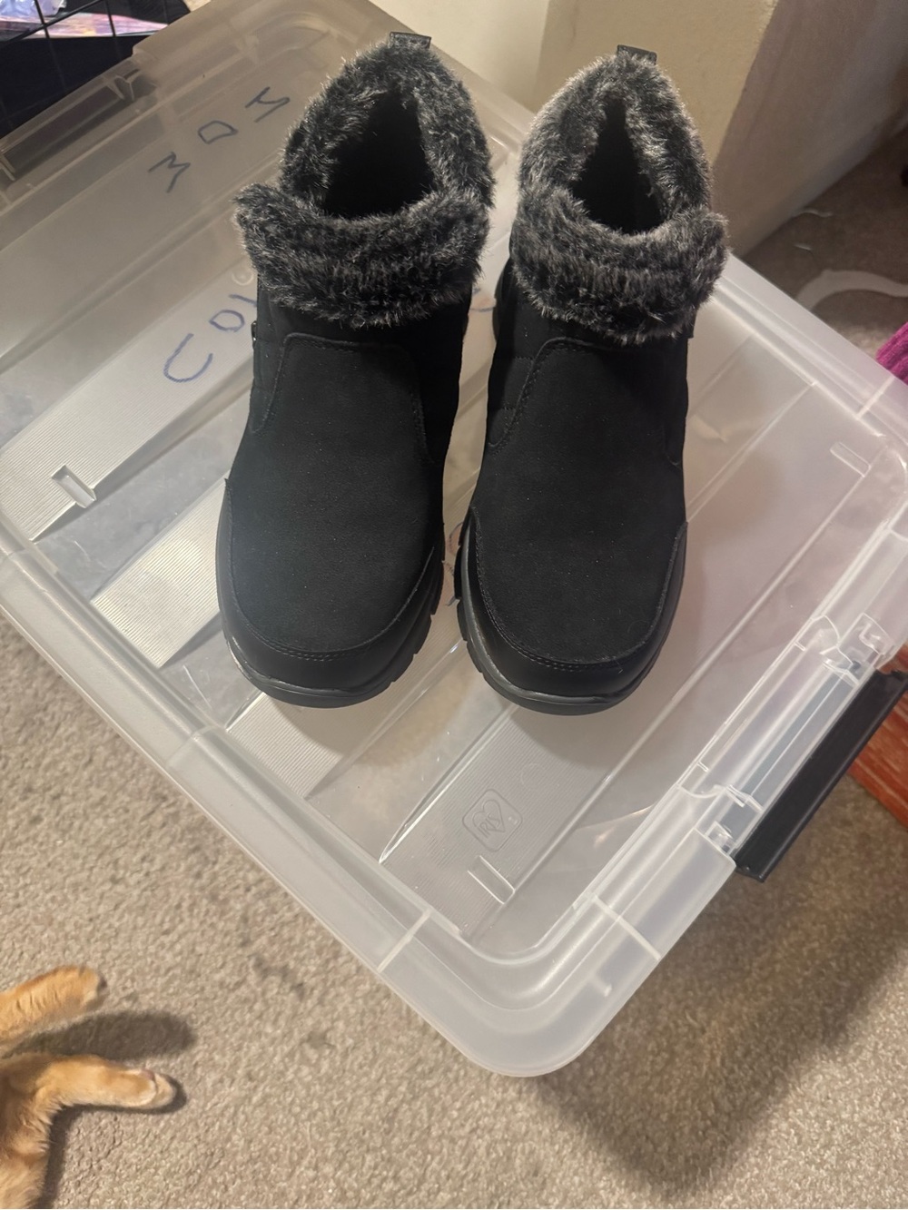 Skechers Black Faux-Fur Cuff Slip-On Boots